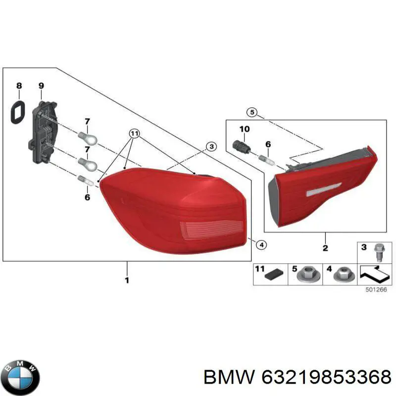 Ліхтар задній правий, зовнішній BMW 63219853368 ціна, від 42.33 USD