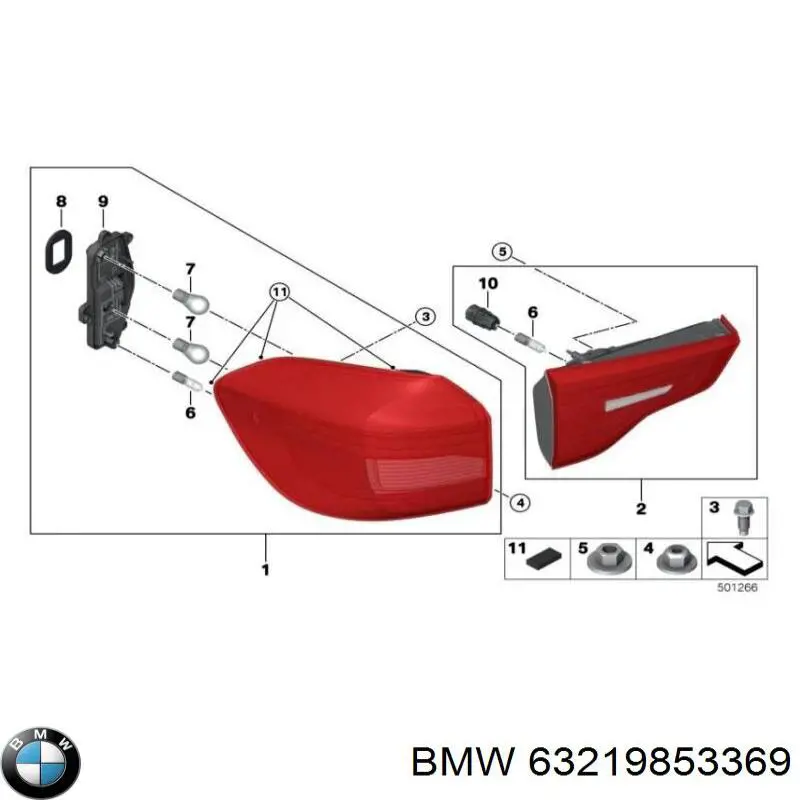 Задня ліва зовнішня фара BMW 63219853369 ціна, від 242.30 USD
