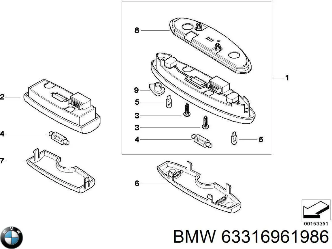 Плафон освітлення салону/кабіни BMW 63316961986 ціна, від 42.33 USD