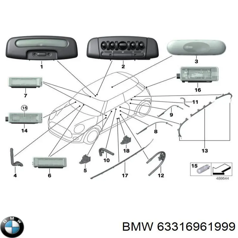 Купити 63316961999 BMW Лампа підсвічування в двері, передньої правої