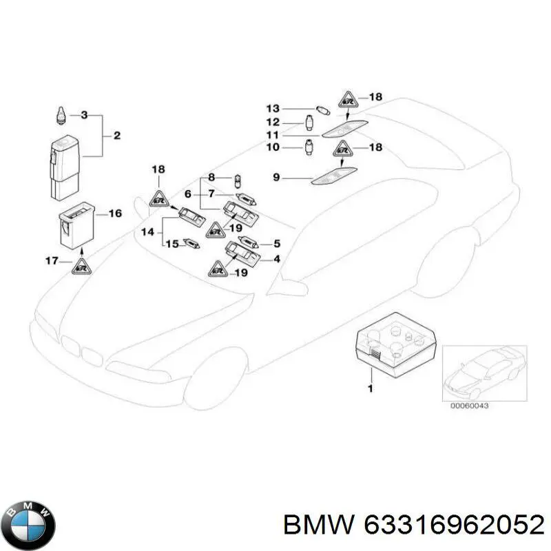 Плафон освітлення салона/кабіни, задній 72608360066 BMW