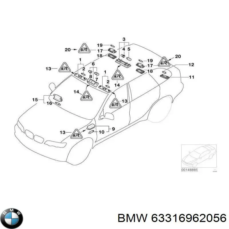 Плафон освітлення салона/кабіни, задній BMW 63316962056 ціна, від 13.84 USD