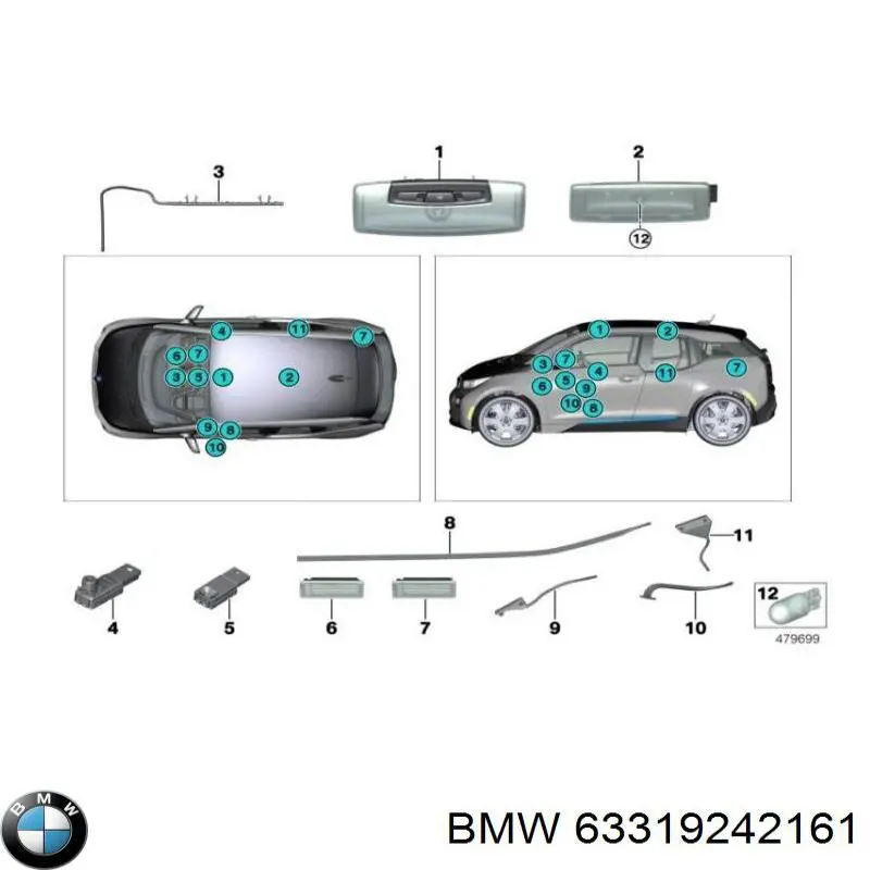 9242161 BMW Ліхтар підсвічування ніг, передній