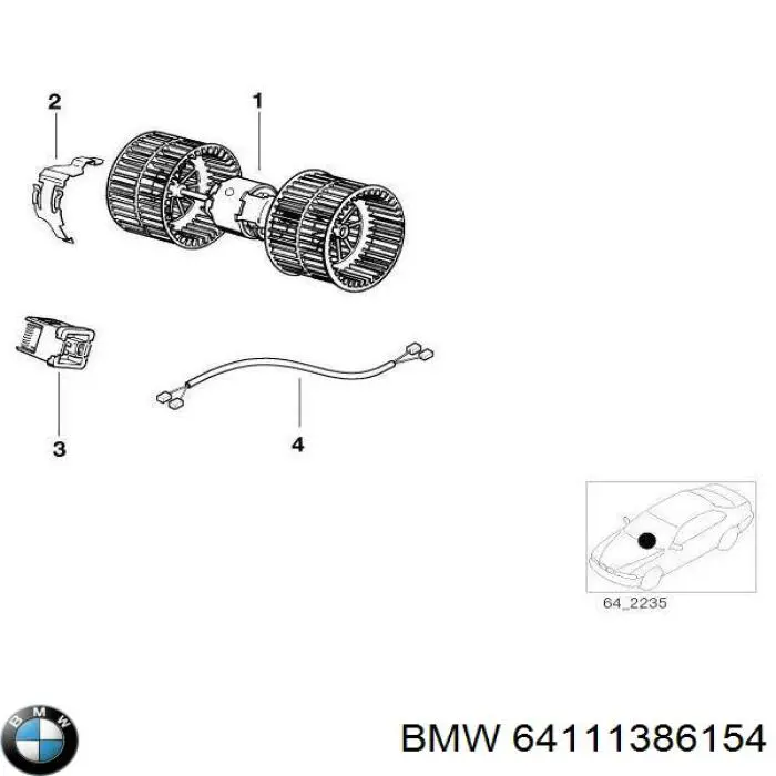 Двигун вентилятора пічки (обігрівача салону) 64111386154 BMW