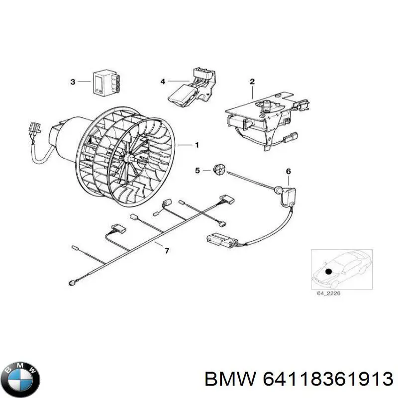 Двигун вентилятора пічки (обігрівача салону) BMW 64118361913 ціна, від 672.33 USD