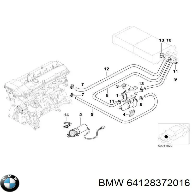 64128372016 BMW кран пічки (обігрівача)