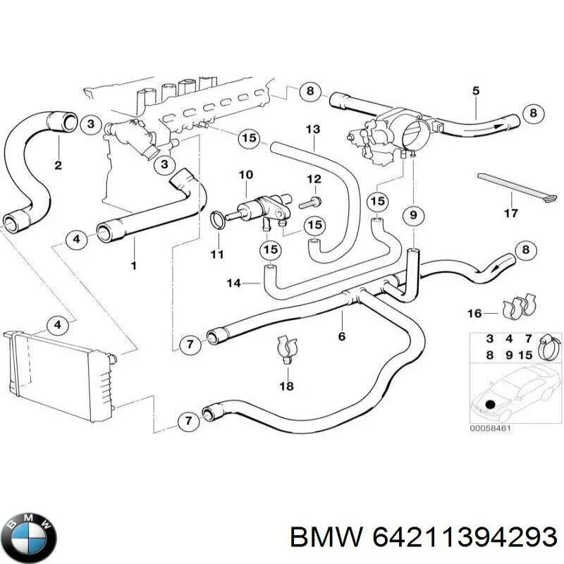 Шланг/патрубок системи охолодження BMW 64211394293 ціна, від 11.95 USD