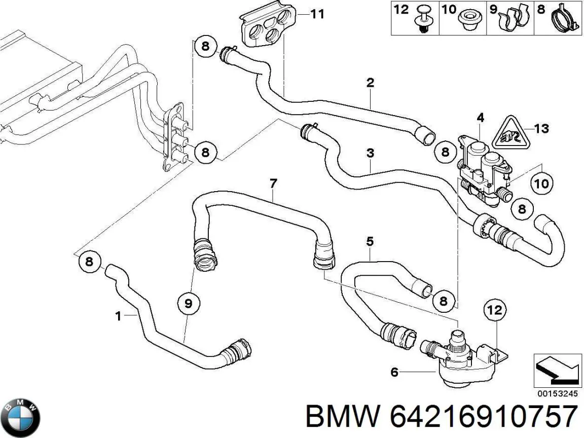 Купити 64216910757 BMW Шланг/патрубок радіатора охолодження, верхній