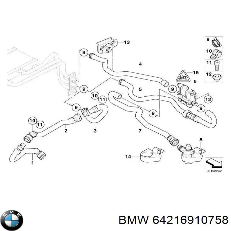 Шланг/патрубок радіатора охолодження, нижній 64216910758 BMW