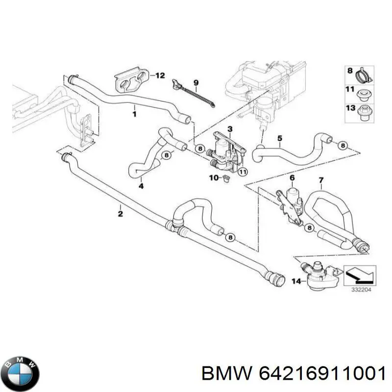 64216911001 BMW Шланг/патрубок радіатора охолодження, верхній