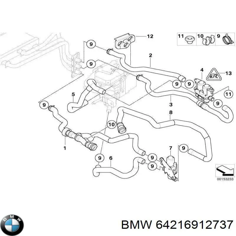 64216912737 BMW Шланг/патрубок радіатора охолодження, нижній
