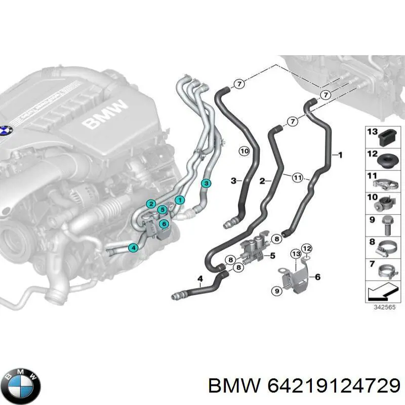 Патрубок термостата 64219124729 BMW