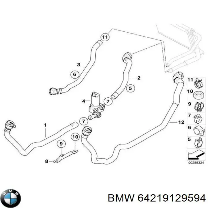64219129594 BMW Шланг/патрубок радіатора охолодження, нижній