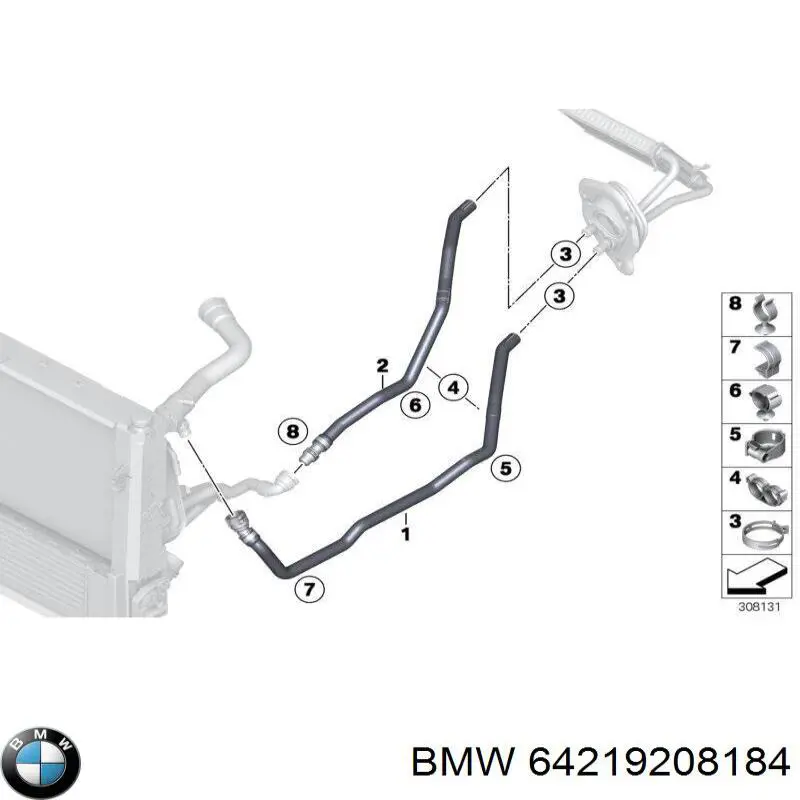 64219208184 BMW шланг радіатора опалювача/пічки, обратка