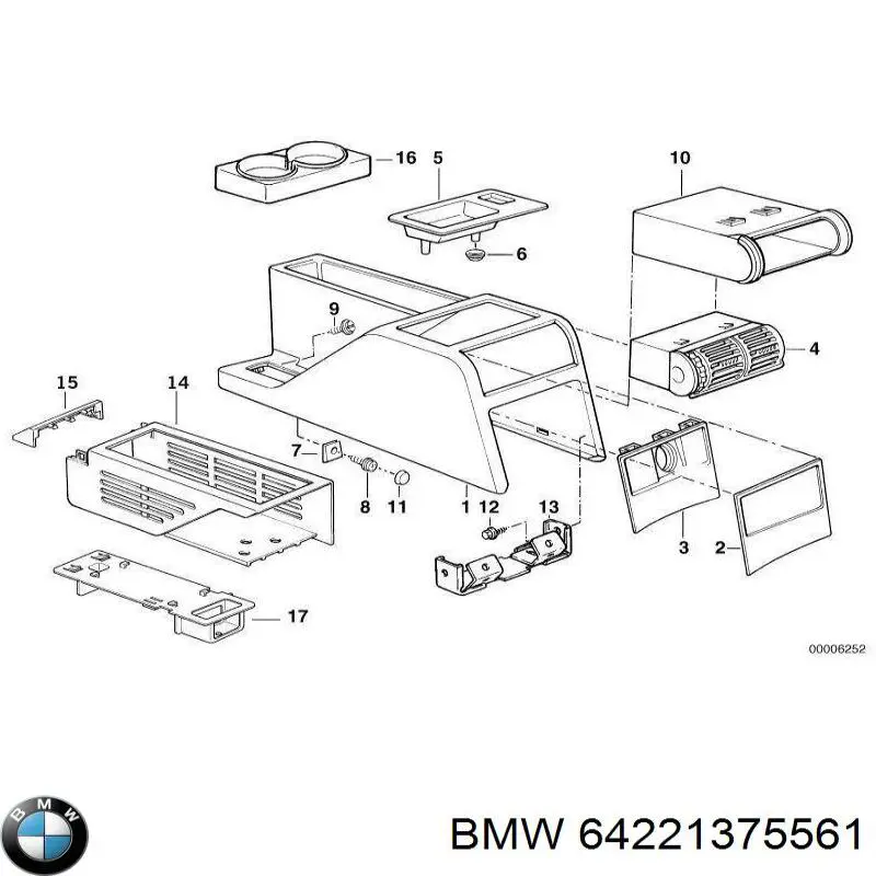 Купити 64221375561 BMW Решітка вентиляції салону в підлокітнику, задня