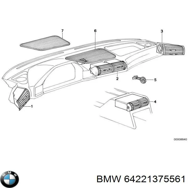 64221375561 BMW Решітка вентиляції салону в підлокітнику, задня