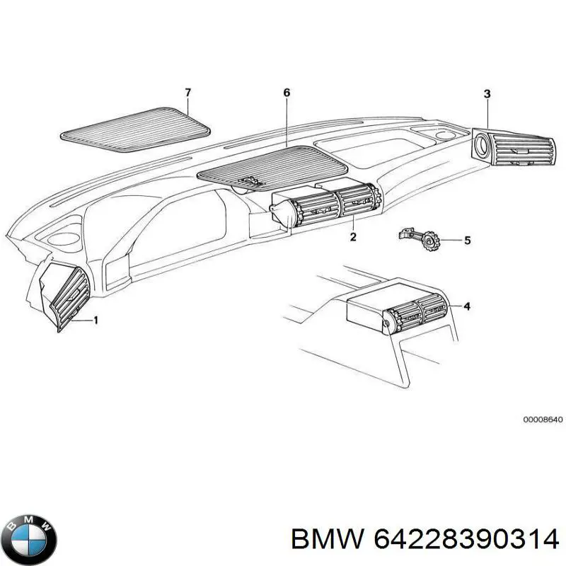 Купити 64228390314 BMW Решітка вентиляції салону на "торпедо"
