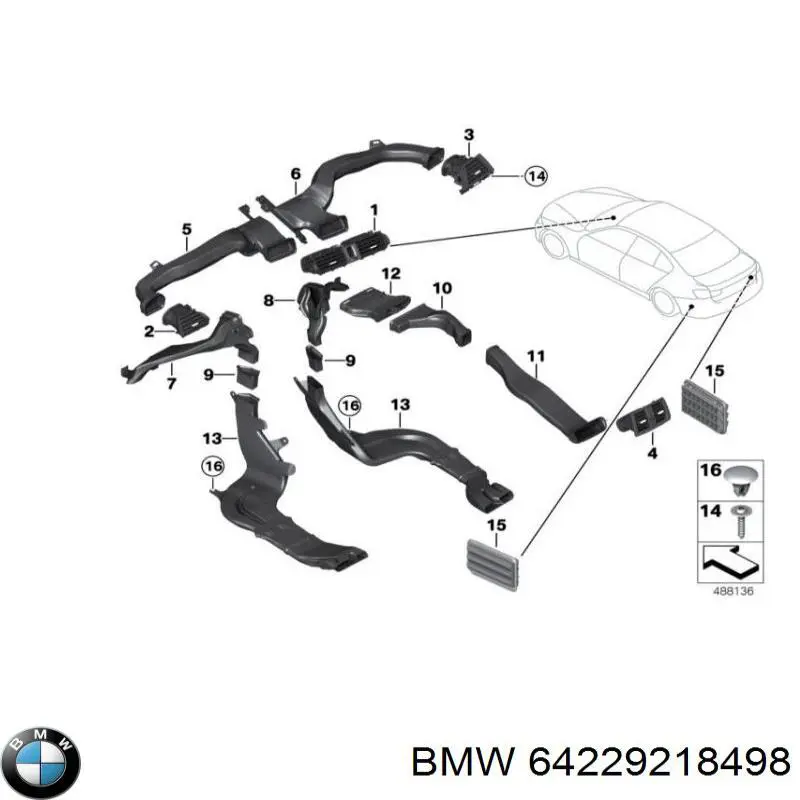 64229218498 BMW Повітропровід, розподільник повітря під "торпедо", правий