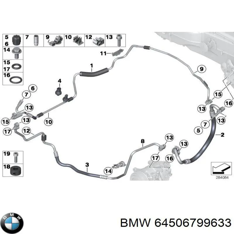 Шланг кондиціонера, від компресора до радіатора 64506799633 BMW