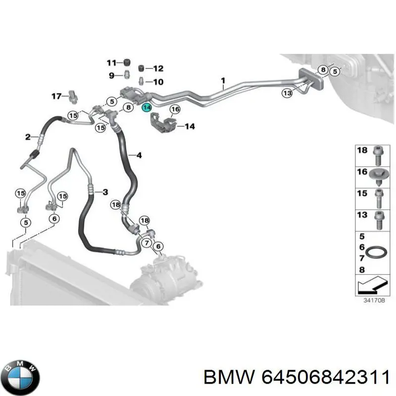 Шланг кондиціонера, від компресора до радіатора BMW 64506842311 ціна, від 53.61 USD