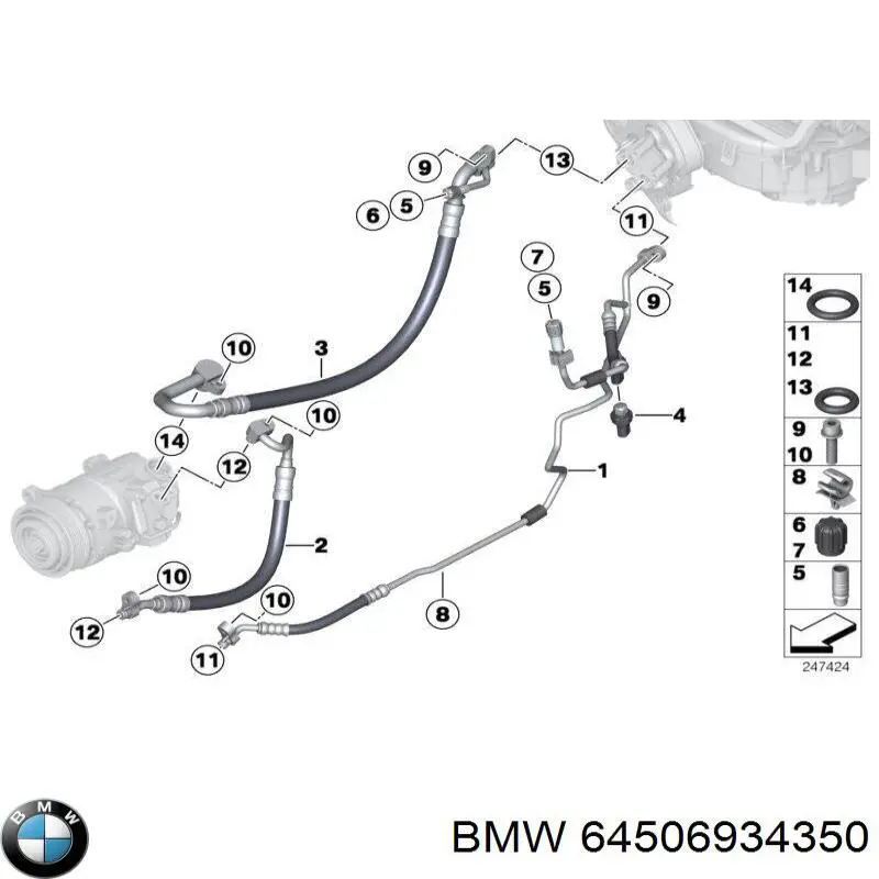64506934350 BMW Шланг кондиціонера, від компресора до радіатора