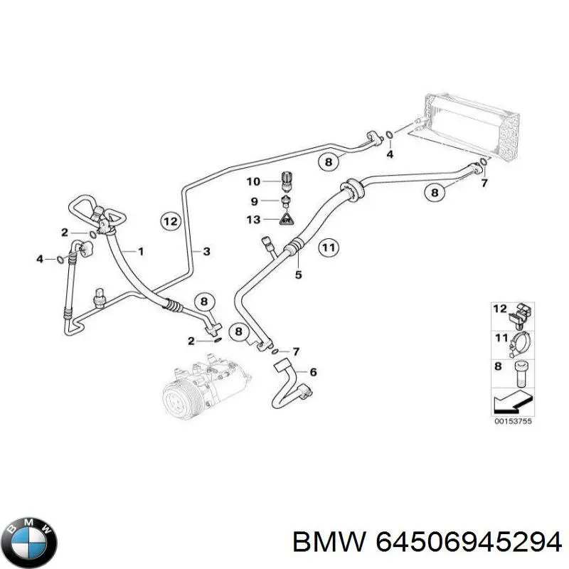 64506945294 BMW Шланг ГПК, низького тиску, від бачка до насоса