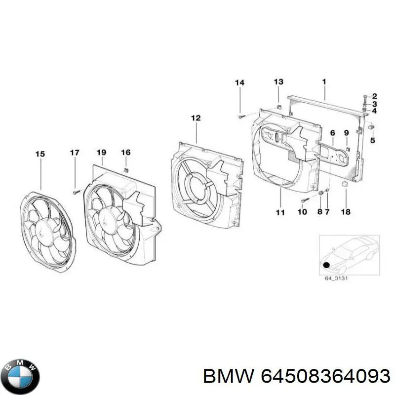 64508364093 BMW дифузор радіатора кондиціонера, в зборі з крильчаткою і двигуном