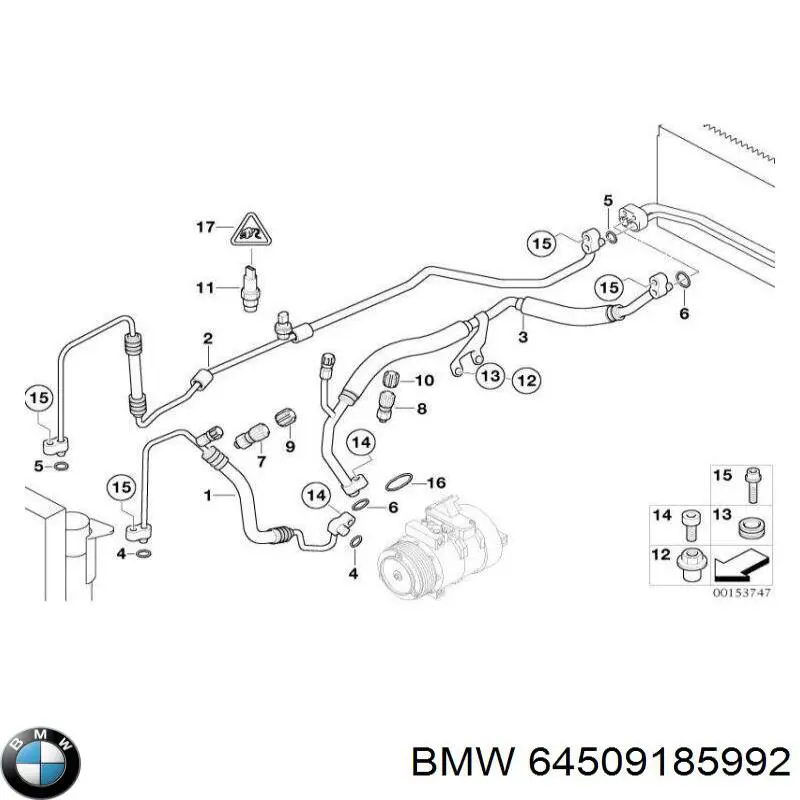 Шланг кондиціонера, від компресора до радіатора 64509185992 BMW