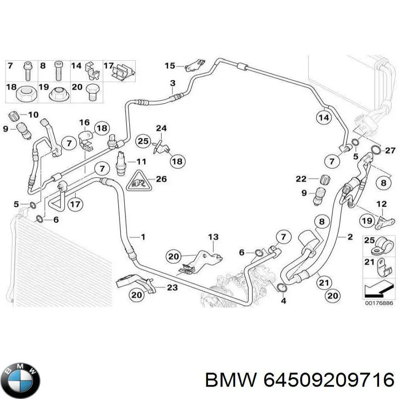 64509209716 BMW Шланг кондиціонера, від випарника до компресора
