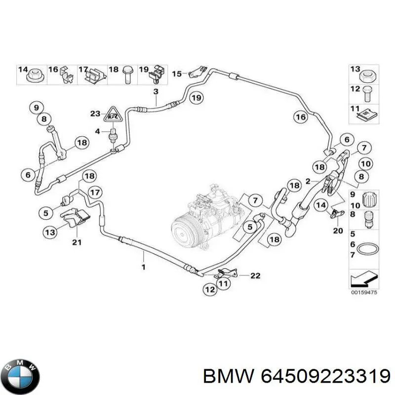 Шланг кондиціонера, від компресора до радіатора 64509223319 BMW