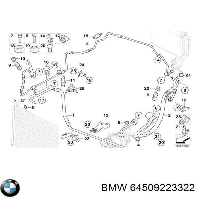 Шланг кондиціонера, від компресора до радіатора BMW 64509223322 ціна, від 28.22 USD