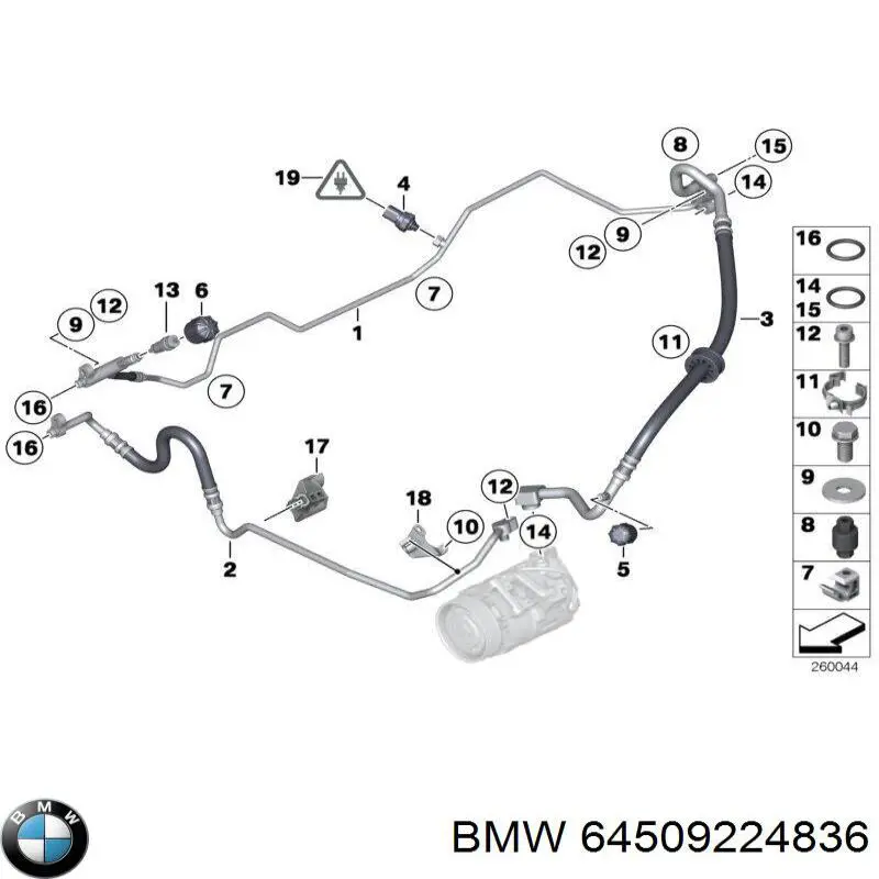 64509224836 BMW Шланг кондиціонера, від компресора до радіатора