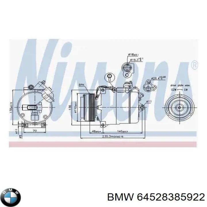 Компресор кондиціонера 64528385922 BMW