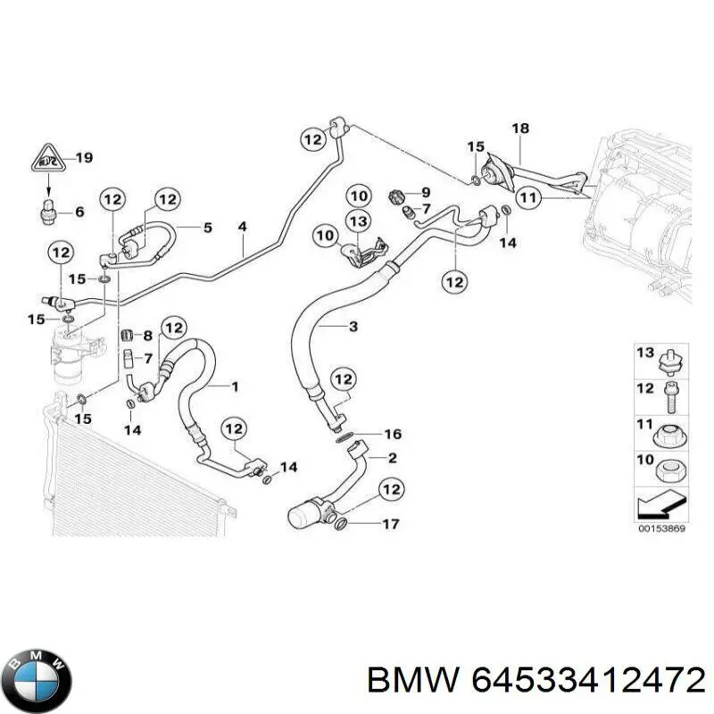64533455916 BMW Шланг кондиціонера, від радіатора до осушувачу