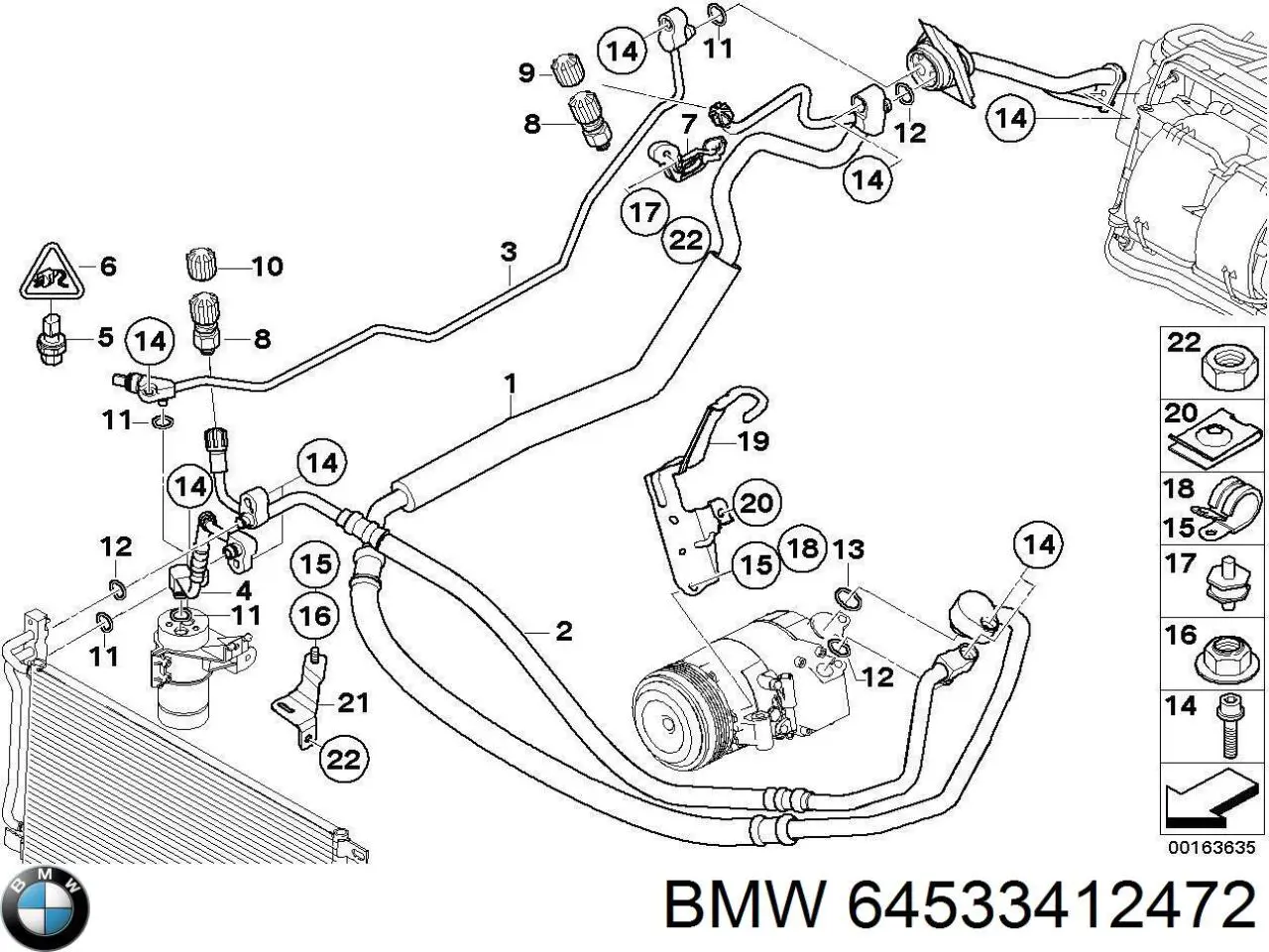 Шланг кондиціонера, від радіатора до осушувачу BMW 64533455916 ціна, від 30.61 USD