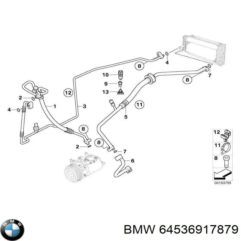 64536917879 BMW Шланг кондиціонера, від компресора до радіатора