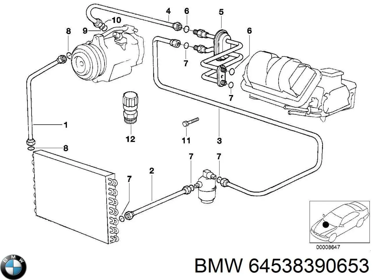 Шланг кондиціонера, від осушувача до випарника на BMW 7 (E32)