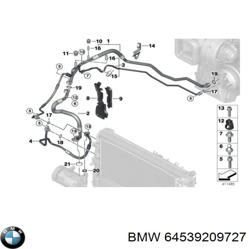 Шланг кондиціонера, від компресора до радіатора 64539209727 BMW