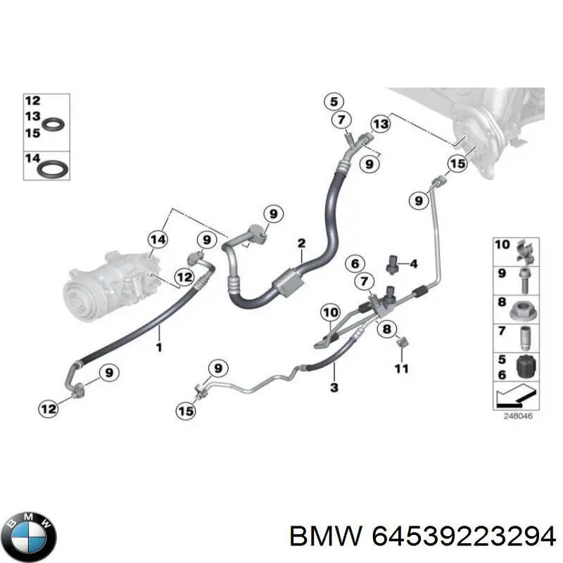 Шланг кондиціонера, від компресора до радіатора BMW 64539223294 ціна, від 59.26 USD