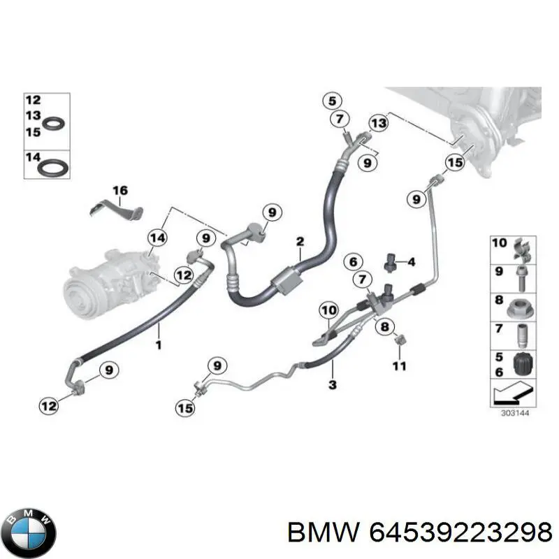 64539334689 BMW Шланг кондиціонера, від випарника до компресора