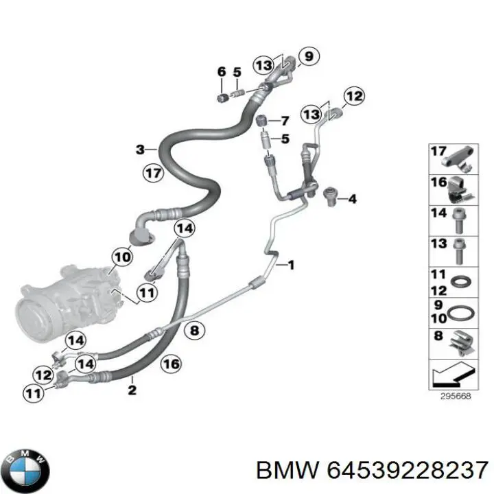 Шланг кондиціонера, від компресора до радіатора BMW 64539228237 ціна, від 19.72 USD