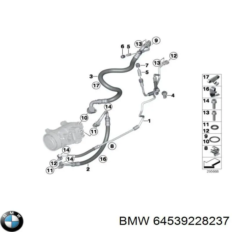 64539228237 BMW Шланг кондиціонера, від компресора до радіатора