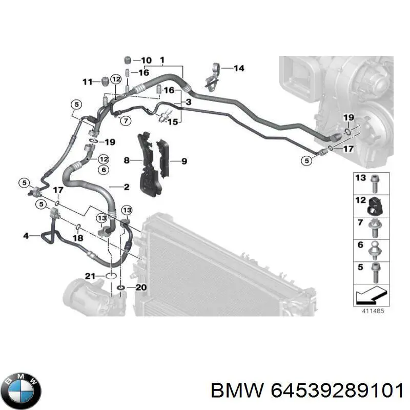 Шланг кондиціонера, від компресора до радіатора BMW 64539289101 ціна, від 38.00 USD