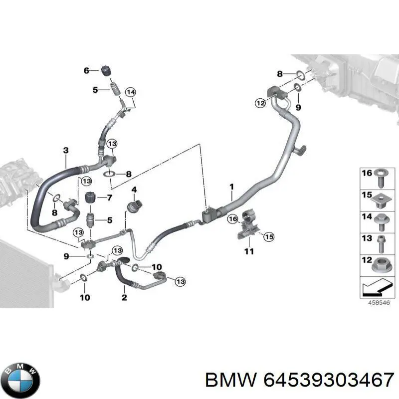 64539303467 BMW Шланг кондиціонера, від компресора до радіатора