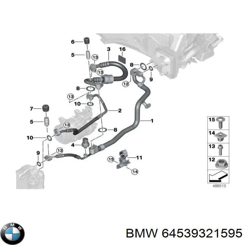 Шланг кондиціонера, від компресора до радіатора BMW 64539321595 ціна, від 75.00 USD
