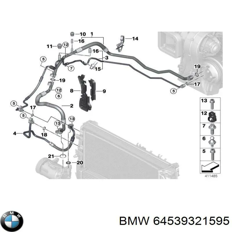 64539321595 BMW Шланг кондиціонера, від компресора до радіатора