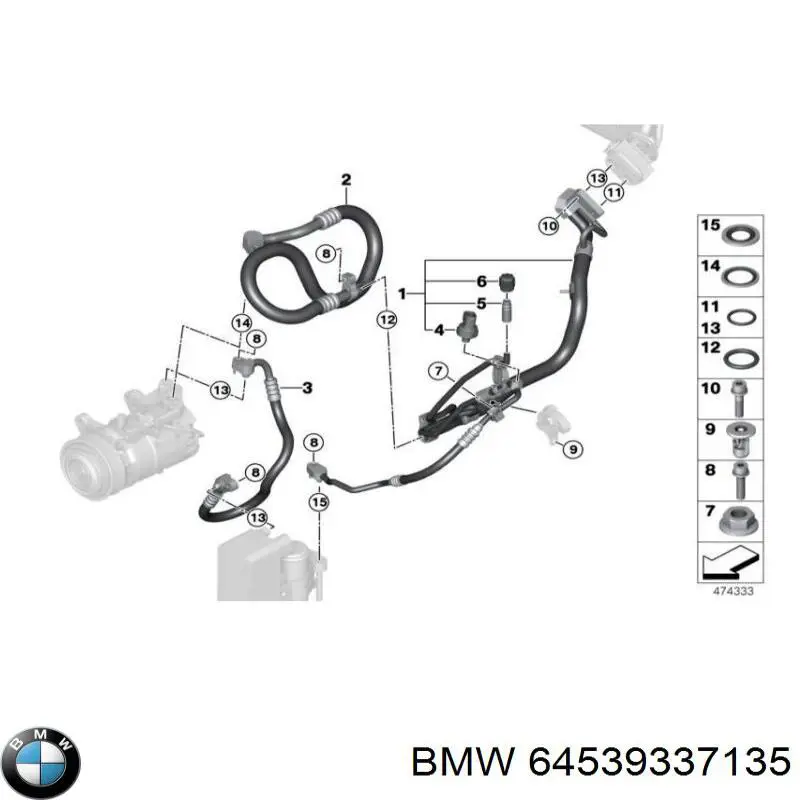 Шланг кондиціонера, від випарника до компресора BMW 64539337135 ціна, від 30.41 USD