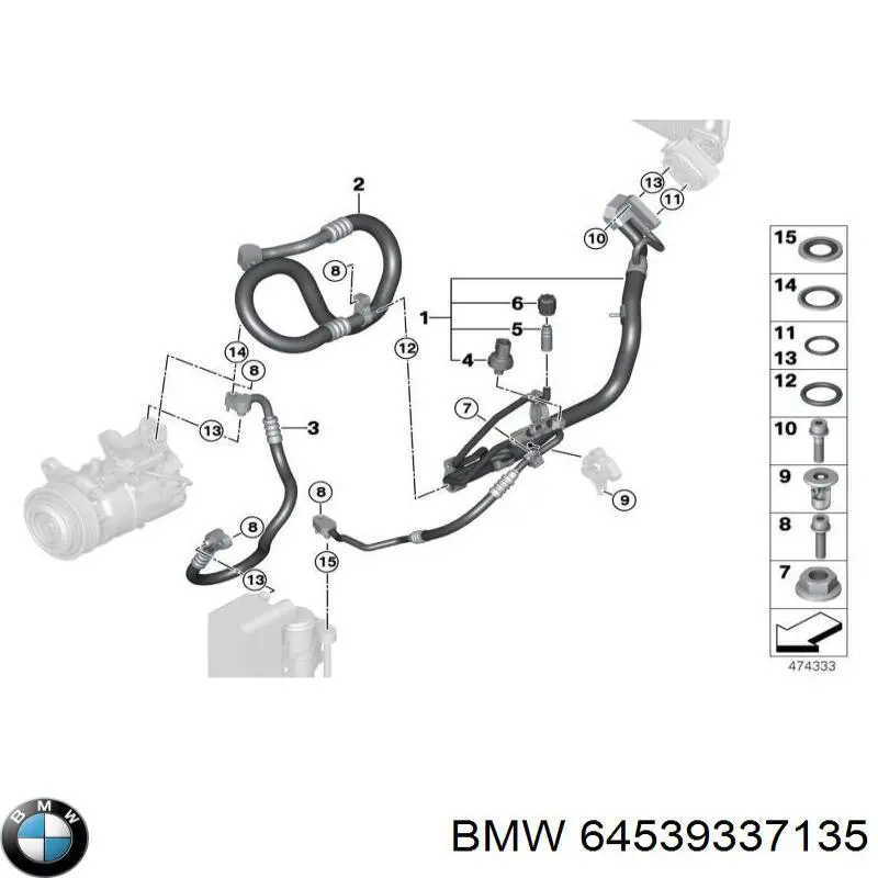 64539337135 BMW Шланг кондиціонера, від випарника до компресора