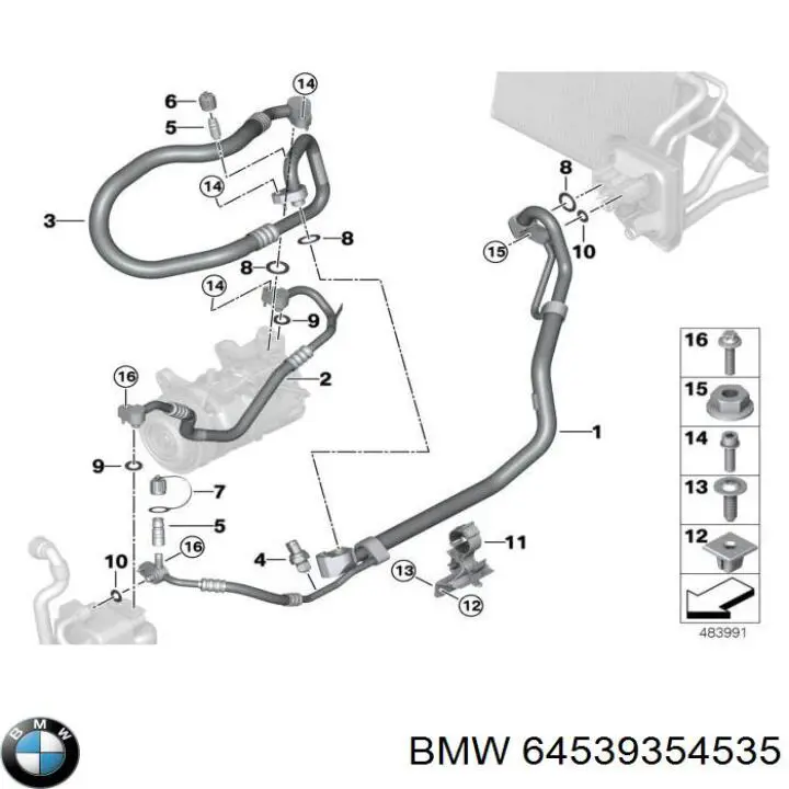 64539354535 BMW Шланг кондиціонера, від радіатора до випарника