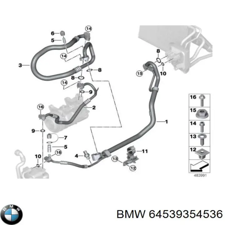 64539354536 BMW Шланг кондиціонера, від радіатора до випарника